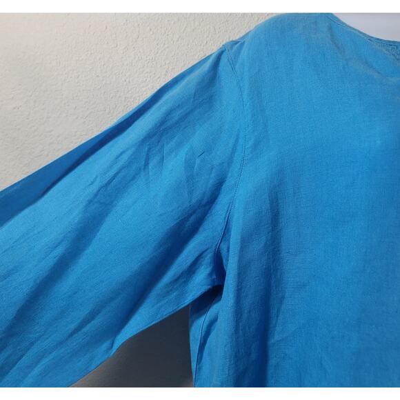 Liz Claiborne Lizwear Blue Button Up Collarless Top XL Lightweight Long Sleeves - Picture 6 of 6